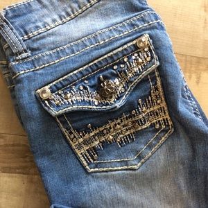 Request bead and rhinestone pocket jeans
